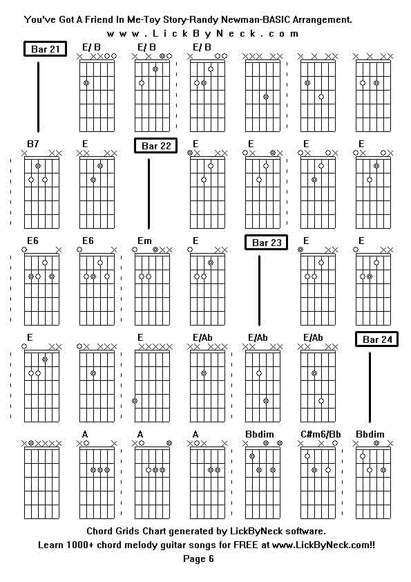 Chord Grids Chart of chord melody fingerstyle guitar song-You've Got A Friend In Me-Toy Story-Randy Newman-BASIC Arrangement,generated by LickByNeck software.